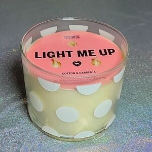 Pink Victoria Secret Light Me Up Triple Wick White Candle Cotton & Gardenia